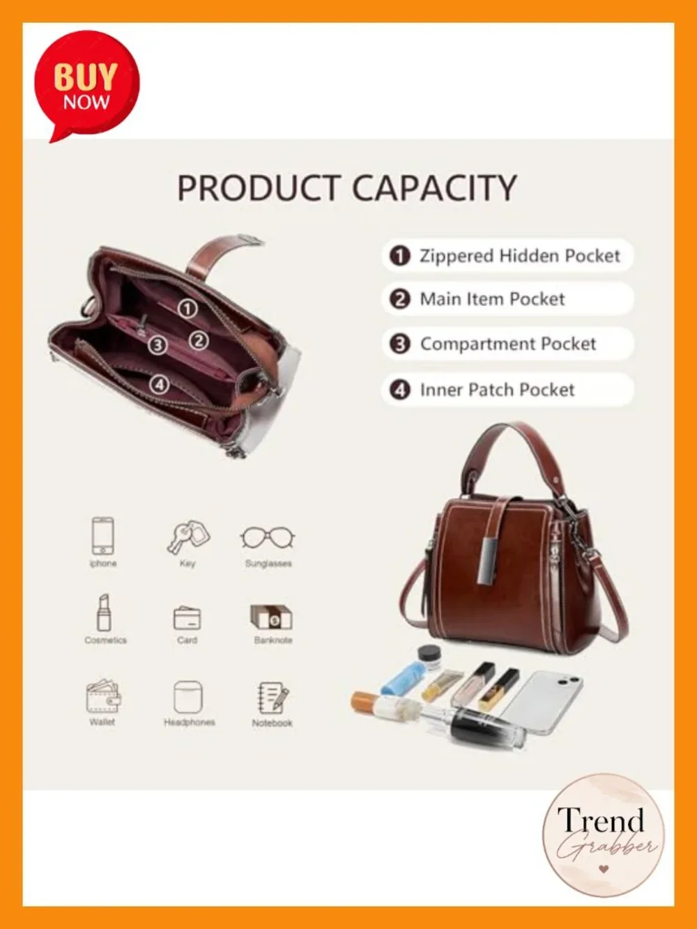 Genuine Leather Crossbody Bag with Adjustable Straps Bucket Bag Shoulder Purse